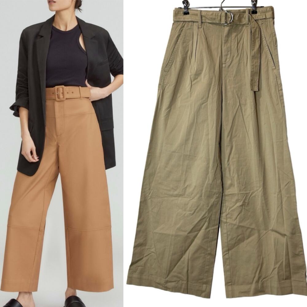 Everlane The Structured Cotton Belted Pant Khaki Women's US 0R Regular NWOT